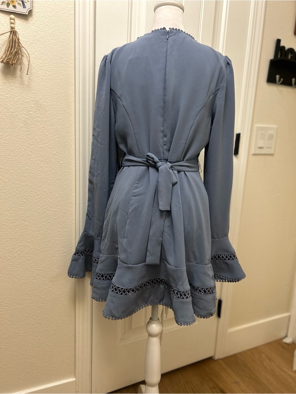 Forever 21 Dusty Blue Long-Sleeve Lace-Detail Dress - Picture 8 of 11